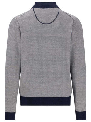 Fynch Hatton Knitwear & Jumpers Fynch Hatton - Striped Superfine Cotton Quarter Zip Navy Jumper