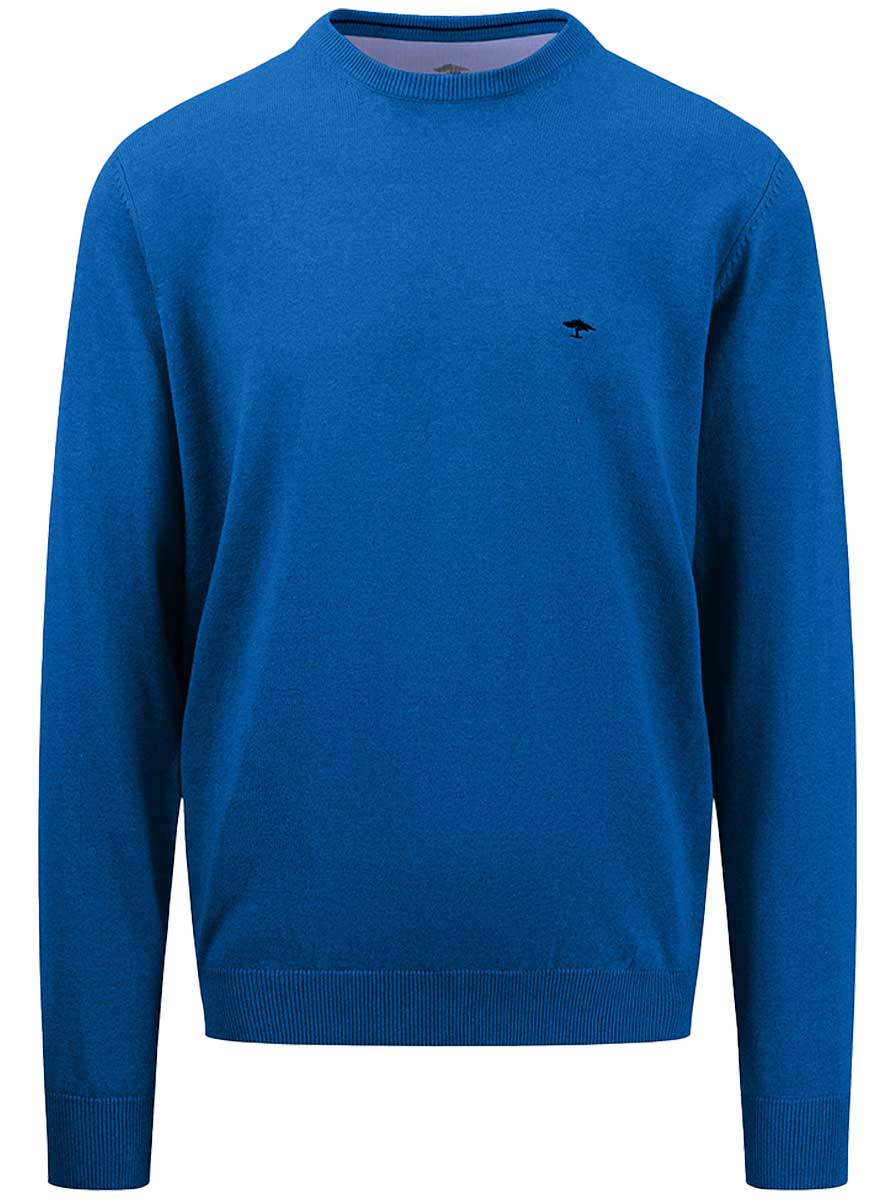 Fynch Hatton Knitwear & Jumpers Fynch Hatton - Superfine Cotton Crew Neck Blue Jumper