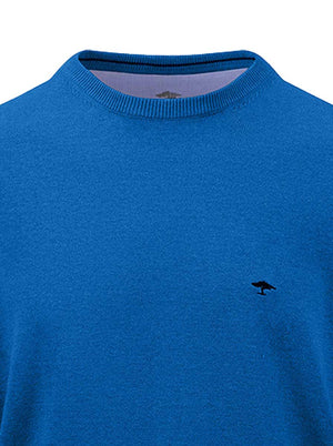 Fynch Hatton Knitwear & Jumpers Fynch Hatton - Superfine Cotton Crew Neck Blue Jumper