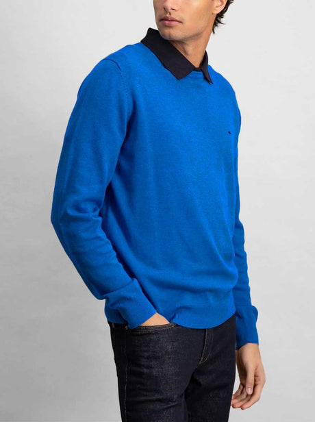 Fynch Hatton Knitwear & Jumpers Fynch Hatton - Superfine Cotton Crew Neck Blue Jumper