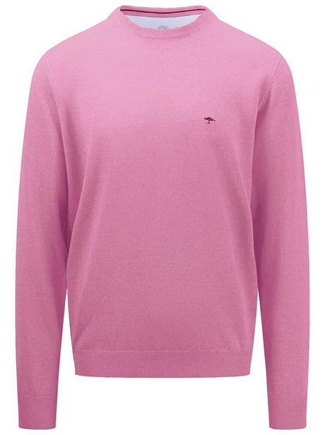 Fynch Hatton Knitwear & Jumpers Fynch Hatton - Superfine Cotton Crew Neck Pink Jumper