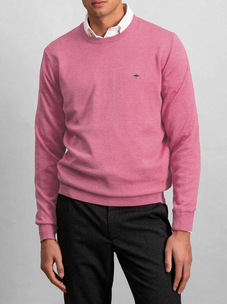 Fynch Hatton Knitwear & Jumpers Fynch Hatton - Superfine Cotton Crew Neck Pink Jumper