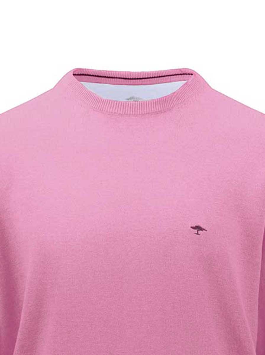 Fynch Hatton Knitwear & Jumpers Fynch Hatton - Superfine Cotton Crew Neck Pink Jumper