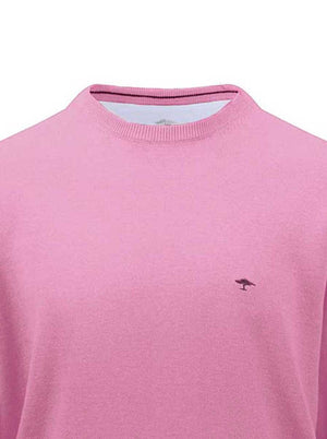 Fynch Hatton Knitwear & Jumpers Fynch Hatton - Superfine Cotton Crew Neck Pink Jumper