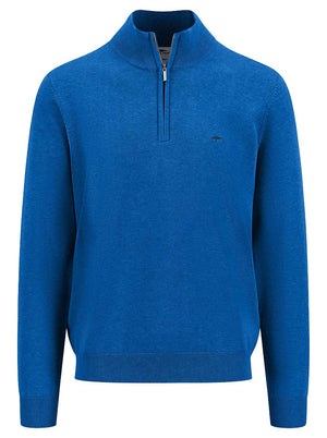 Fynch Hatton Knitwear & Jumpers Fynch Hatton - Superfine Cotton Quarter Zip Blue Jumper