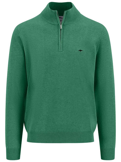 Fynch Hatton Knitwear & Jumpers Fynch Hatton - Superfine Cotton Quarter Zip Jade Jumper