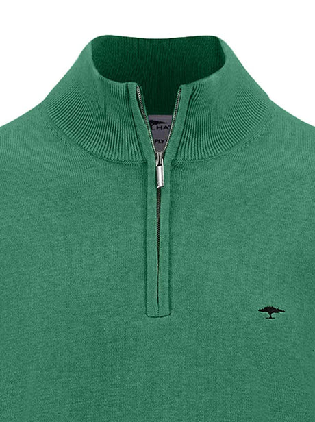 Fynch Hatton Knitwear & Jumpers Fynch Hatton - Superfine Cotton Quarter Zip Jade Jumper