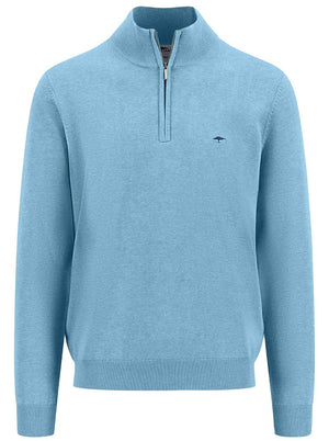 Fynch Hatton Knitwear & Jumpers Fynch Hatton - Superfine Cotton Quarter Zip Ocean Jumper