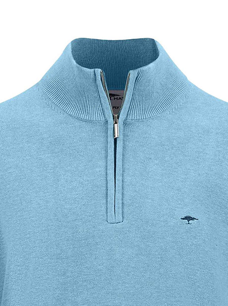 Fynch Hatton Knitwear & Jumpers Fynch Hatton - Superfine Cotton Quarter Zip Ocean Jumper