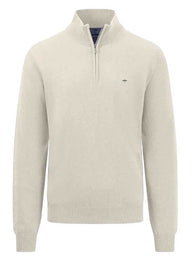 Fynch Hatton Knitwear & Jumpers Fynch Hatton - Superfine Cotton Quarter Zip Off White Jumper