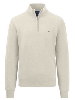 Fynch Hatton Knitwear & Jumpers Fynch Hatton - Superfine Cotton Quarter Zip Off White Jumper