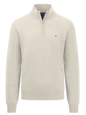 Fynch Hatton Knitwear & Jumpers Fynch Hatton - Superfine Cotton Quarter Zip Off White Jumper