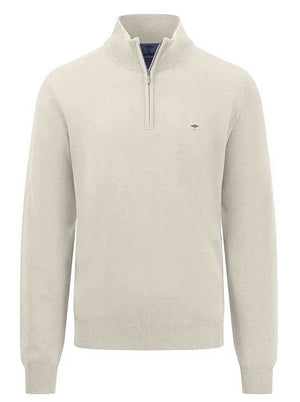 Fynch Hatton Knitwear & Jumpers Fynch Hatton - Superfine Cotton Quarter Zip Off White Jumper