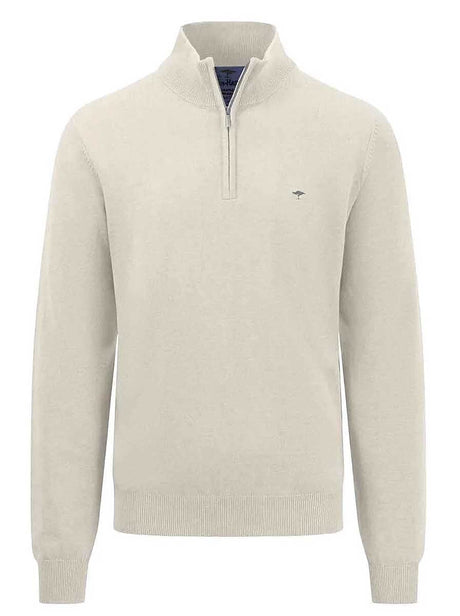 Fynch Hatton Knitwear & Jumpers Fynch Hatton - Superfine Cotton Quarter Zip Off White Jumper