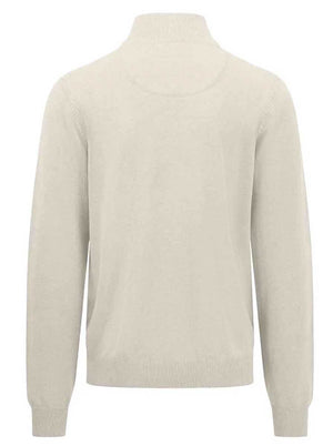 Fynch Hatton Knitwear & Jumpers Fynch Hatton - Superfine Cotton Quarter Zip Off White Jumper