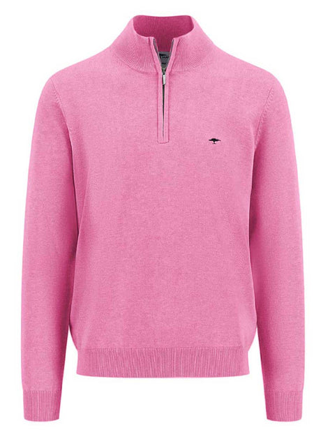 Fynch Hatton Knitwear & Jumpers Fynch Hatton - Superfine Cotton Quarter Zip Pink Jumper