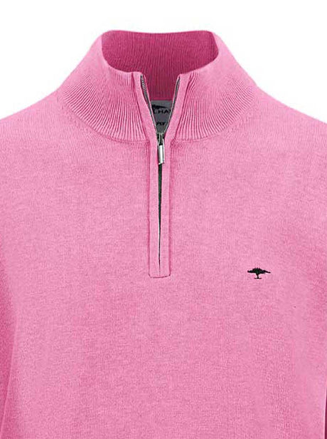 Fynch Hatton Knitwear & Jumpers Fynch Hatton - Superfine Cotton Quarter Zip Pink Jumper