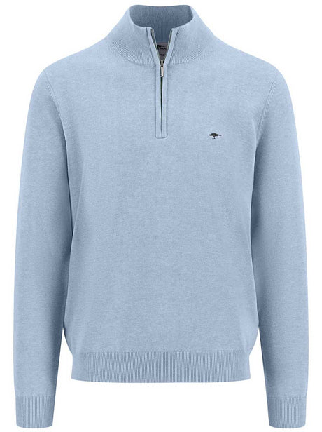 Fynch Hatton Knitwear & Jumpers Fynch Hatton - Superfine Cotton Quarter Zip Sky Jumper