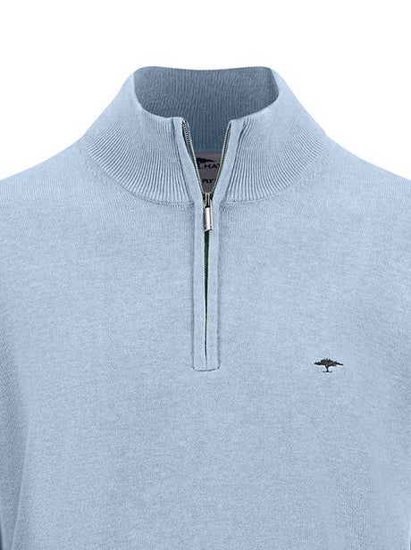 Fynch Hatton Knitwear & Jumpers Fynch Hatton - Superfine Cotton Quarter Zip Sky Jumper