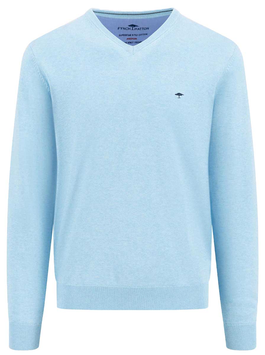 Fynch Hatton Knitwear & Jumpers Fynch Hatton - Superfine Cotton V-Neck Ocean Jumper