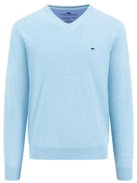 Fynch Hatton Knitwear & Jumpers Fynch Hatton - Superfine Cotton V-Neck Ocean Jumper