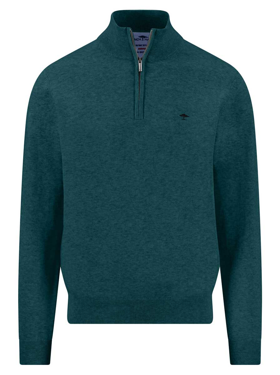 Fynch Hatton Knitwear & Jumpers Fynch Hatton - Teal 1/4 Zip Superfine Cotton Jumper