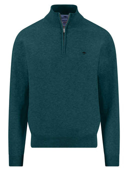 Fynch Hatton Knitwear & Jumpers Fynch Hatton - Teal 1/4 Zip Superfine Cotton Jumper
