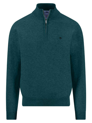Fynch Hatton Knitwear & Jumpers Fynch Hatton - Teal 1/4 Zip Superfine Cotton Jumper