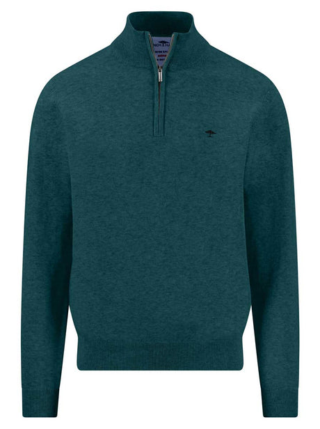 Fynch Hatton Knitwear & Jumpers Fynch Hatton - Teal 1/4 Zip Superfine Cotton Jumper