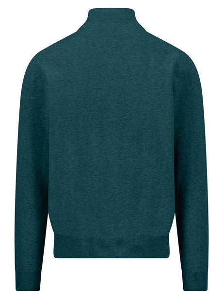 Fynch Hatton Knitwear & Jumpers Fynch Hatton - Teal 1/4 Zip Superfine Cotton Jumper