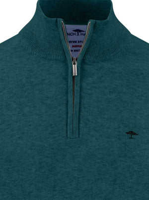 Fynch Hatton Knitwear & Jumpers Fynch Hatton - Teal 1/4 Zip Superfine Cotton Jumper