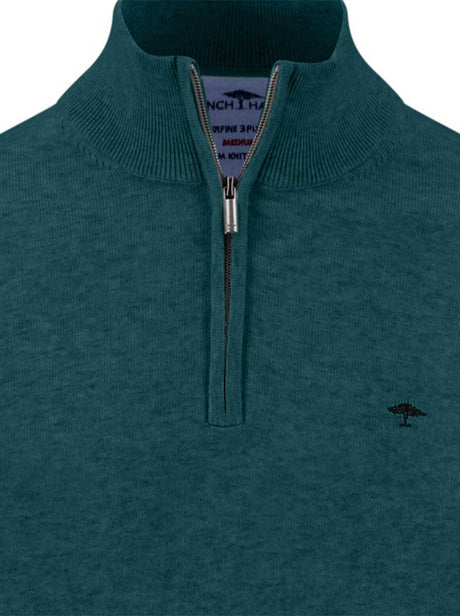 Fynch Hatton Knitwear & Jumpers Fynch Hatton - Teal 1/4 Zip Superfine Cotton Jumper