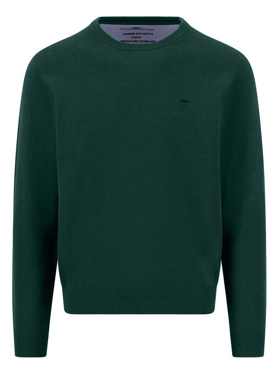 Fynch Hatton Knitwear & Jumpers Fynch Hatton - Teal Crew Neck Superfine Cotton Jumper