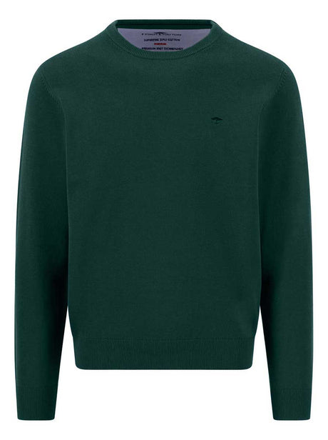 Fynch Hatton Knitwear & Jumpers Fynch Hatton - Teal Crew Neck Superfine Cotton Jumper