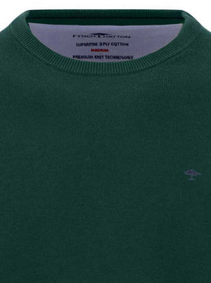 Fynch Hatton Knitwear & Jumpers Fynch Hatton - Teal Crew Neck Superfine Cotton Jumper