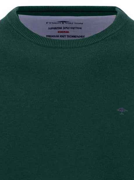 Fynch Hatton Knitwear & Jumpers Fynch Hatton - Teal Crew Neck Superfine Cotton Jumper
