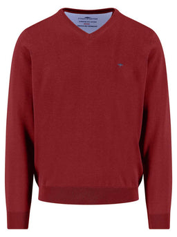 Fynch Hatton Knitwear & Jumpers Fynch Hatton - V-Neck Superfine Cotton Garnet Red Jumper