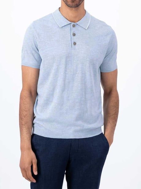 Fynch Hatton Polo & T-Shirts Fynch Hatton - Cotton/Linen Knitted Sky Polo Shirt