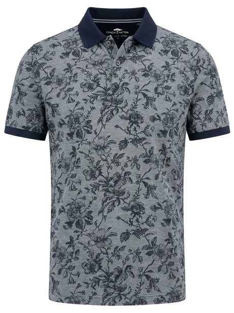 Fynch Hatton Polo & T-Shirts Fynch Hatton - Floral Print Cotton Navy Polo Shirt