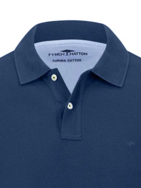 Fynch Hatton Polo & T-Shirts Fynch Hatton - Premium Cotton Blue Long Sleeve Polo