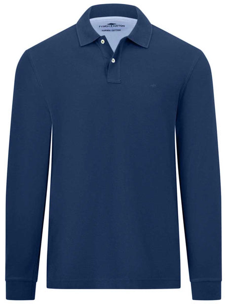 Fynch Hatton Polo & T-Shirts Fynch Hatton - Premium Cotton Blue Long Sleeve Polo