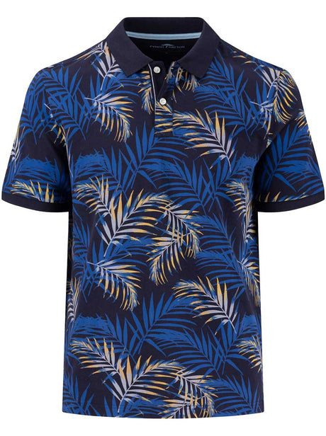 Fynch Hatton Polo & T-Shirts Fynch Hatton - Premium Cotton Fern Print Navy Polo Shirt