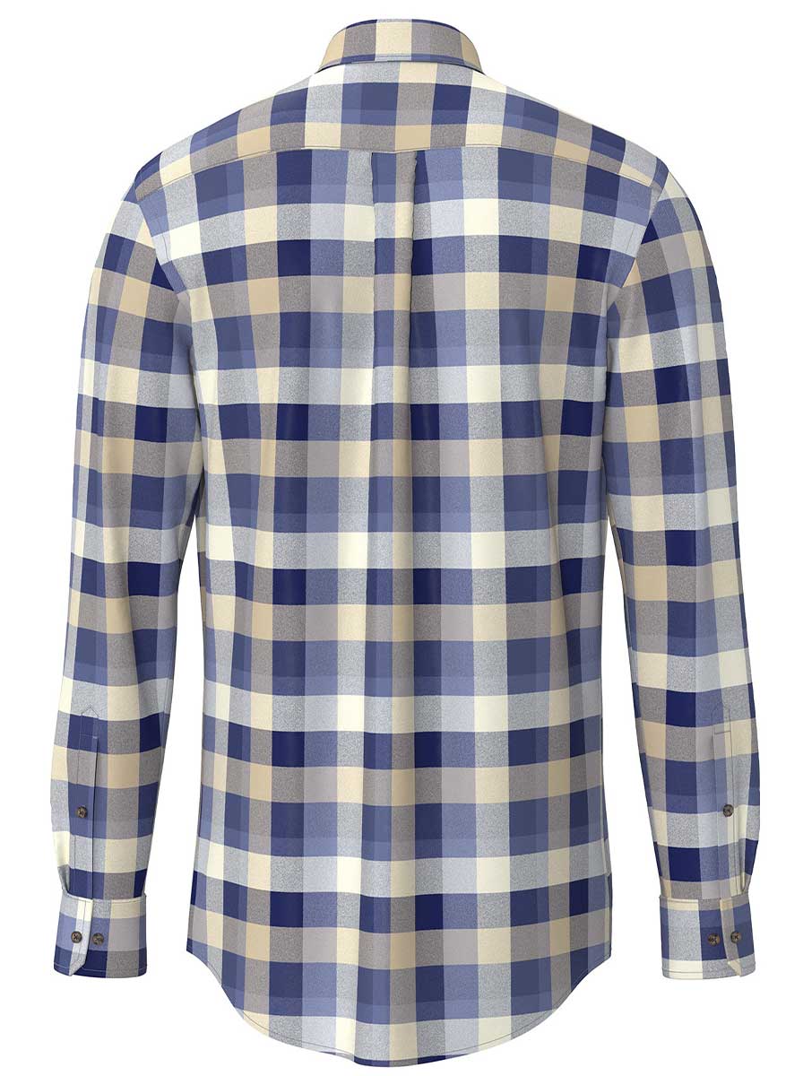 Fynch Hatton Shirts Fynch Hatton - Check Cotton Flannel Long Sleeve Crystal Blue Shirt