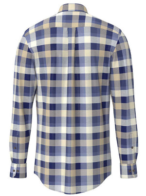 Fynch Hatton Shirts Fynch Hatton - Check Cotton Flannel Long Sleeve Crystal Blue Shirt