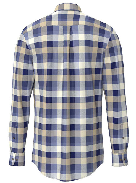 Fynch Hatton Shirts Fynch Hatton - Check Cotton Flannel Long Sleeve Crystal Blue Shirt
