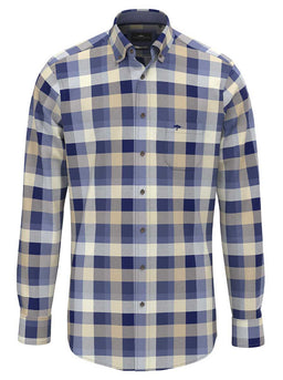 Fynch Hatton Shirts Fynch Hatton - Check Cotton Flannel Long Sleeve Crystal Blue Shirt