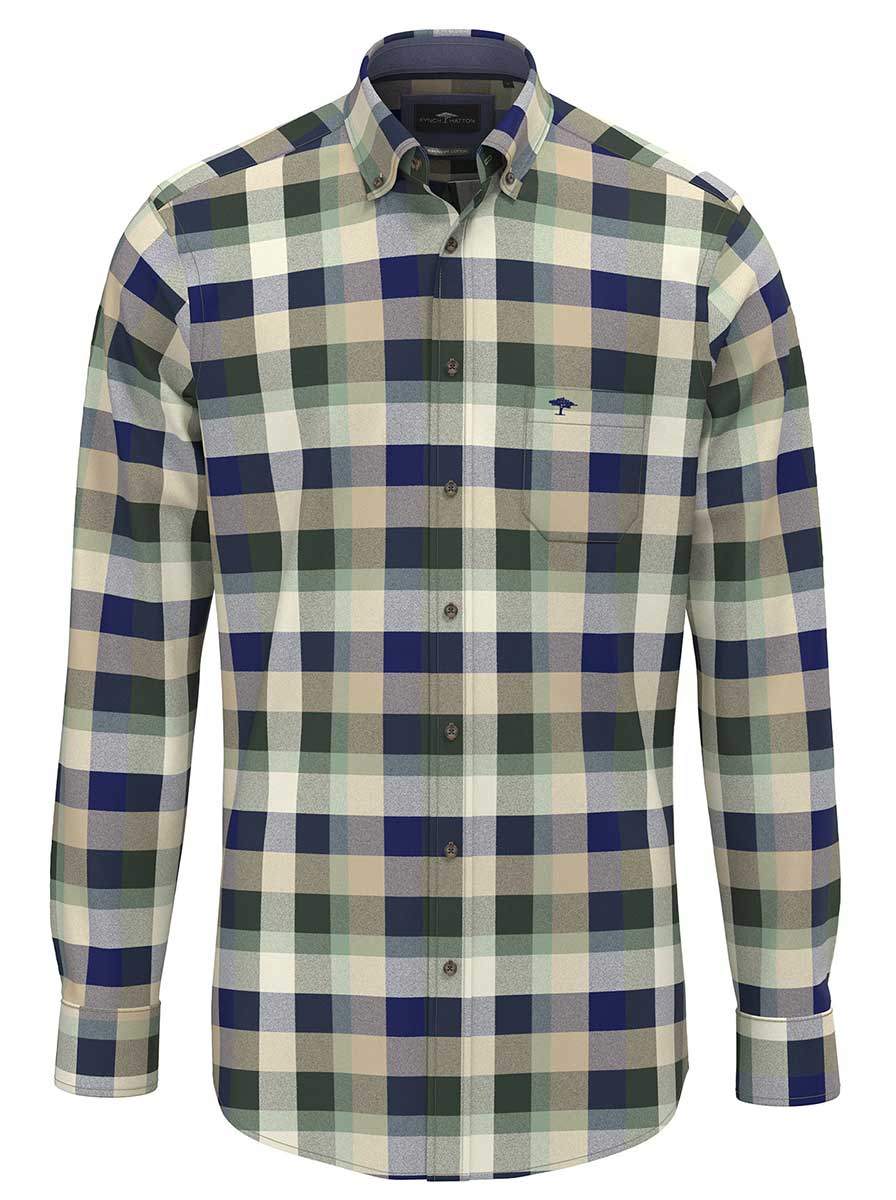 Fynch Hatton Shirts Fynch Hatton - Check Cotton Flannel Long Sleeve Dark Ivy Shirt