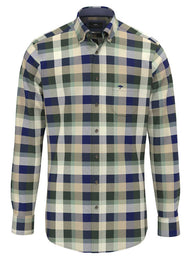 Fynch Hatton Shirts Fynch Hatton - Check Cotton Flannel Long Sleeve Dark Ivy Shirt