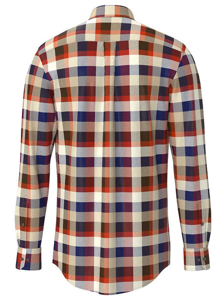Fynch Hatton Shirts Fynch Hatton - Check Cotton Flannel Long Sleeve Garnet Red Shirt