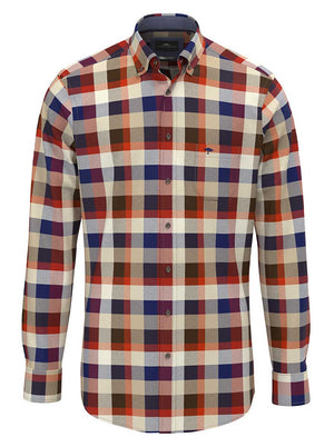 Fynch Hatton Shirts Fynch Hatton - Check Cotton Flannel Long Sleeve Garnet Red Shirt
